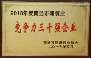 龍信集團榮獲2018年度 南通市建筑業競爭力三十強企業